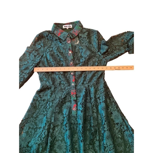 Hone Year Mini Shirt Dress Women's XL Green Floral Lace Lined Cotton Blend - Picture 6 of 9